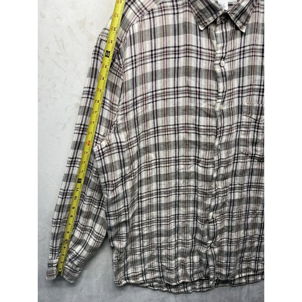 Vintage Banana Republic Irish Linen Shirt Men's XL Plaid Button Up Long Sleeve